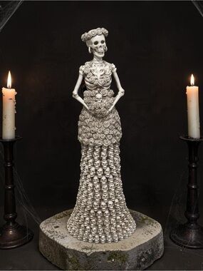 24” Skeleton Queen with Roses Faux Stone Gothic Day of the Dead Halloween NEW